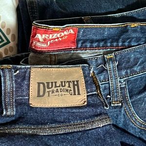 Dark Blue Duluth and Arizona Jeans. 2 pairs. 40X34